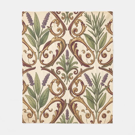 Lavendel Rozemarijn Gouden Scroll Patroon Fleece Deken (Voorkant)