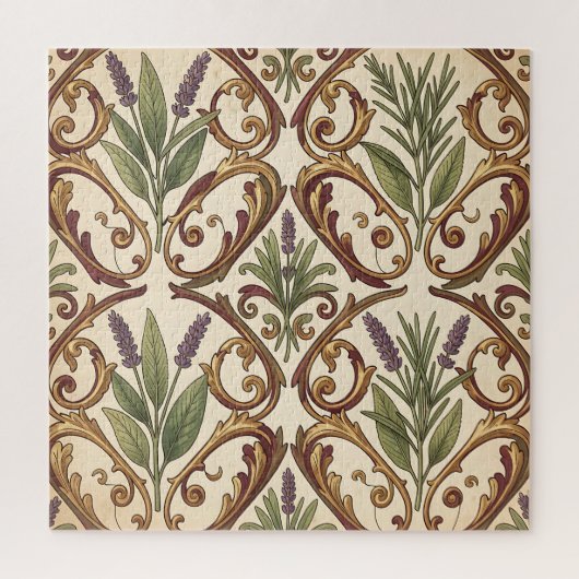 Lavendel Rozemarijn Gouden Scroll Patroon Legpuzzel (Verticaal)