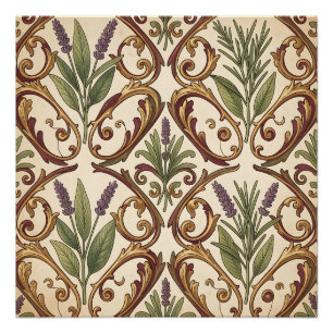Lavendel Rozemarijn Gouden Scroll Patroon Perfect Poster