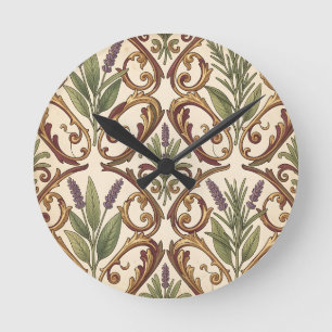 Lavendel Rozemarijn Gouden Scroll Patroon Ronde Klok
