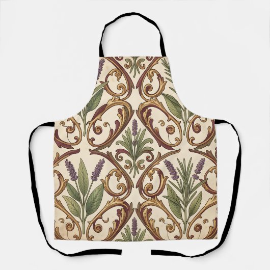 Lavendel Rozemarijn Gouden Scroll Patroon Schort (Voorkant)