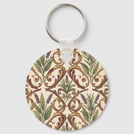 Lavendel Rozemarijn Gouden Scroll Patroon Sleutelhanger (Voorkant)