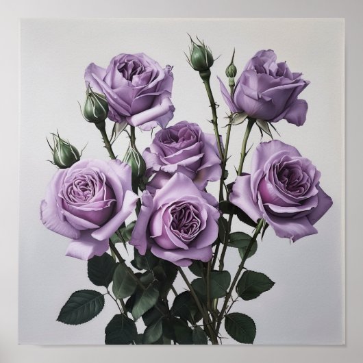 Lavendel Rozen Bloemenkunst Print Poster (Voorkant)