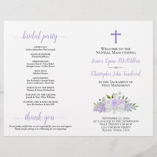 Lavendel Rozen & Bloesems Katholieke bruiloft prog (Voorkant)