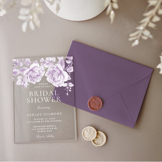  Lavendel Rozen Elegant Vrijgezellenfeest Acryl Uitnodigingen