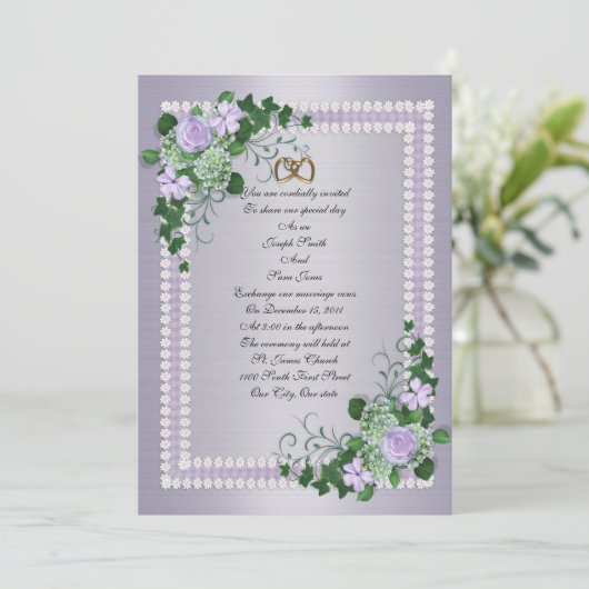 Lavendel Rozen officiële huwelijksuitnodiging Kaart