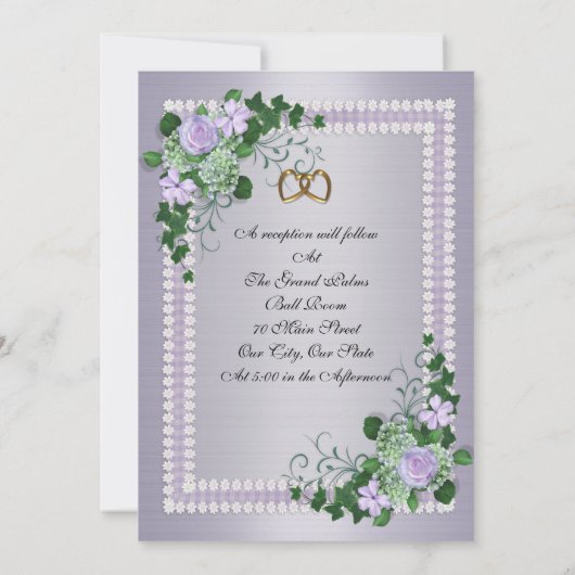 Lavendel Rozen officiële huwelijksuitnodiging Kaart (Achterkant)