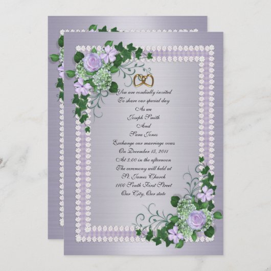 Lavendel Rozen officiële huwelijksuitnodiging Kaart (Voorkant / Achterkant)