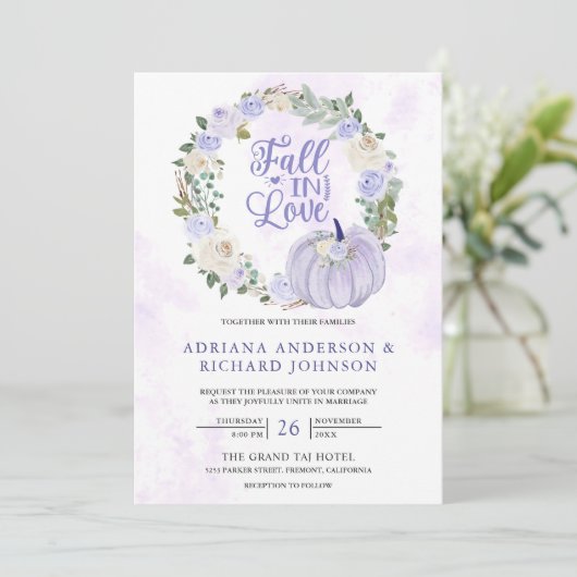 Lavendel Rozen Pompoen Foto QR Code Bruiloft Kaart (Staand voorkant)