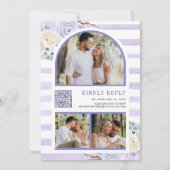 Lavendel Rozen Pompoen Foto QR Code Bruiloft Kaart (Achterkant)