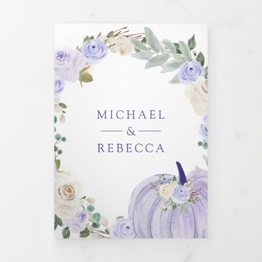 Lavendel Rozen Pompoen QR Code Bruiloft Drieluik Uitnodiging (Cover)