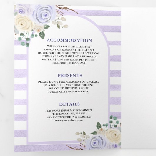 Lavendel Rozen Pompoen QR Code Bruiloft Drieluik Uitnodiging (Binnenzijde eerst)