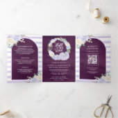 Lavendel Rozen Pompoen QR Code Plum Bruiloft Drieluik Uitnodiging (Binnen)
