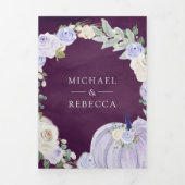 Lavendel Rozen Pompoen QR Code Plum Bruiloft Drieluik Uitnodiging (Cover)