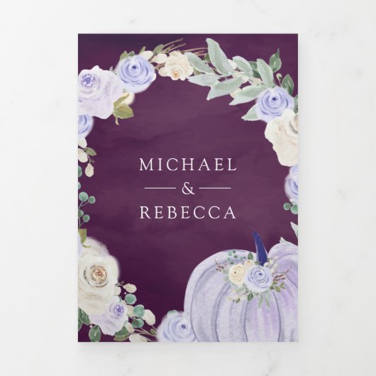 Lavendel Rozen Pompoen QR Code Plum Bruiloft Drieluik Uitnodiging (Cover)