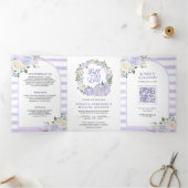 Lavendel Rozen Pompoen QR Code Trouwen Drieluik Uitnodiging (Binnen)