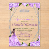 Lavendel Rozen Quinceanera Acryl Uitnodigingen (Voorkant)