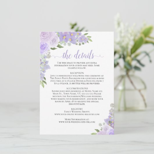 Lavendel Rozen rustieke Boho chique bruiloft Detai Informatiekaartje (Staand voorkant)