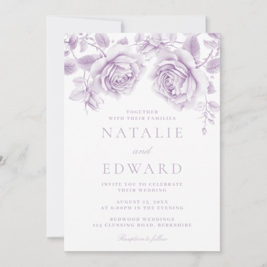 Lavendel Rozen Wonderful Wedding Kaart (Voorkant)