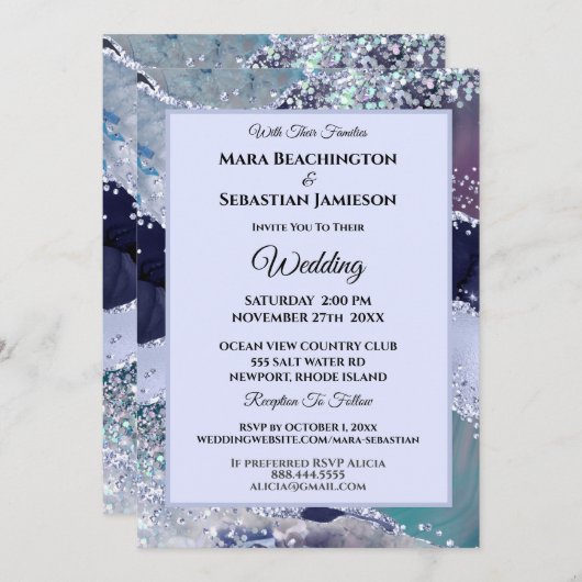 *~* Lavendel RSVP Website AGATE Sterren AR13 Huwel Kaart (Voorkant / Achterkant)