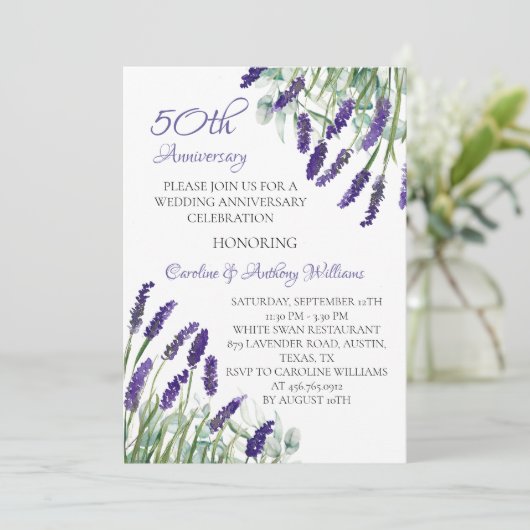 Lavendel Rustieke Botanische 50ste bruiloft Jubile Kaart (Staand voorkant)