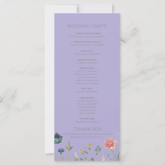 Lavendel Sage Groene Tuin Trouwprogramma (Achterkant)