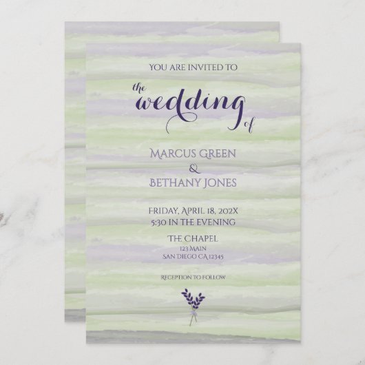 Lavendel & Sage Waterverf bruiloft uitnodiging (Voorkant / Achterkant)