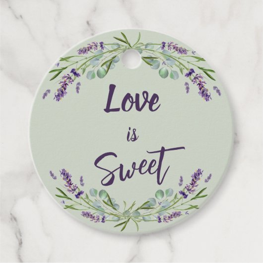Lavendel salie groen Liefde is Sweet bruiloft guns Bedankjes Labels (Voorkant)