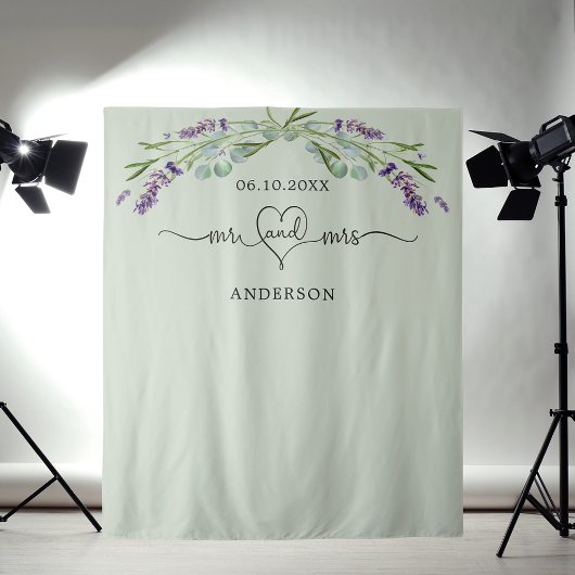 Lavendel salie groen Mr. Mrs hart trouwfoto Wandkleed