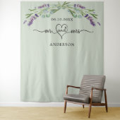 Lavendel salie groen Mr. Mrs hart trouwfoto Wandkleed (In situ)