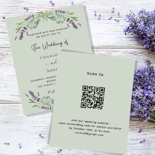 Lavendel salie groen QR budget bruiloft uitnodigin
