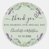 Lavendel salie groene bruiloft dank u ronde sticker (Voorkant)