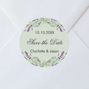 Lavendel salie groene bruiloft Save the Date Ronde Sticker
