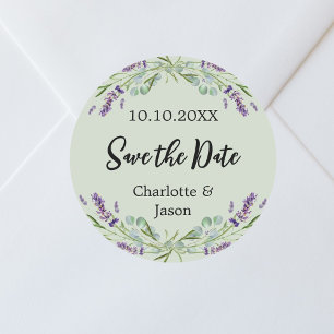 Lavendel salie groene bruiloft Save the Date Ronde Sticker