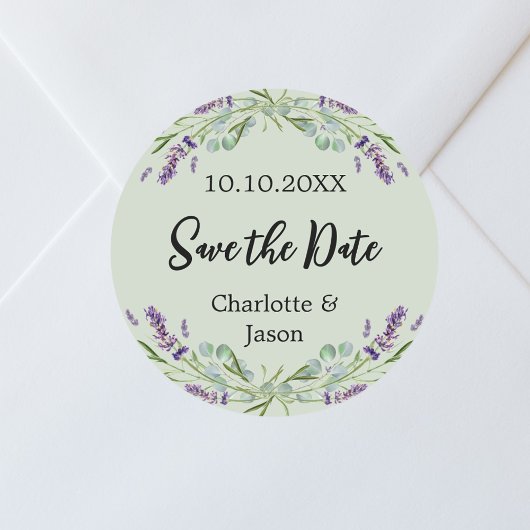 Lavendel salie groene bruiloft Save the Date Ronde Sticker
