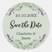Lavendel salie groene bruiloft Save the Date Ronde Sticker (Voorkant)