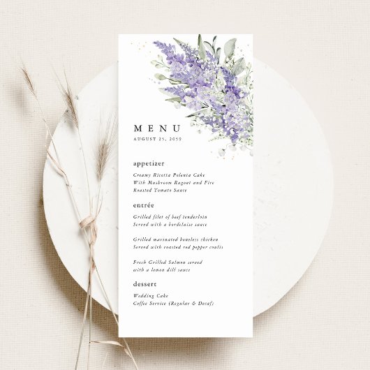 Lavendel & Saliegroen Bloemend Huwelijksdiner Menu