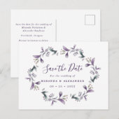 Lavendel Save The Date bloemig paars en groen Briefkaart (Voorkant / Achterkant)