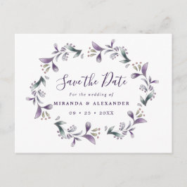 Lavendel Save The Date bloemig paars en groen Briefkaart