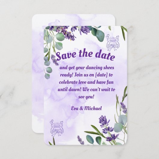 Lavendel Save The Date Kaart (Voorkant / Achterkant)