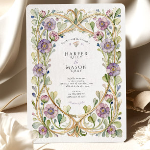 Lavendel Scabiosa Floral Wedding Kaart