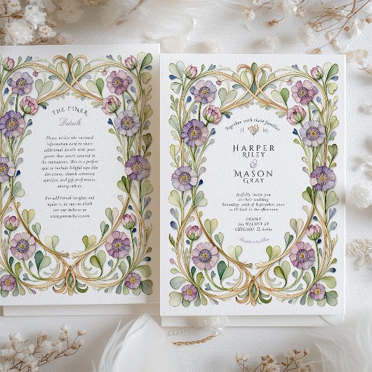 Lavendel Scabiosa Floral Wedding Kaart