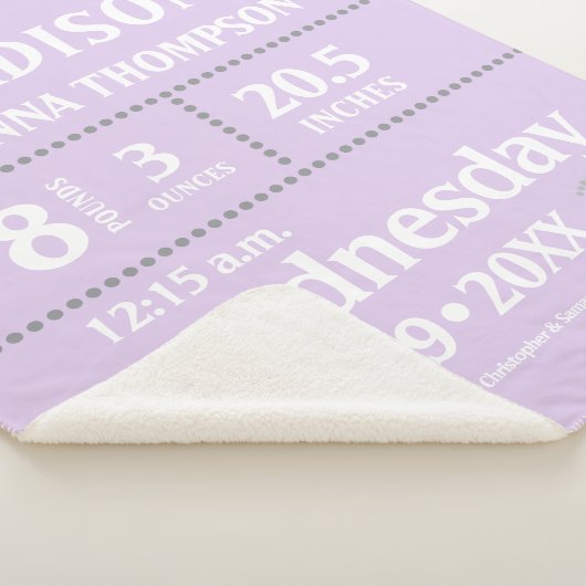 Lavendel Schattigee Baby geboorte Stats aankondigi Sherpa Deken (3/4)