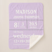 Lavendel Schattigee Baby geboorte Stats aankondigi Sherpa Deken (Voorkant)