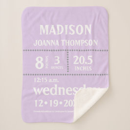 Lavendel Schattigee Baby geboorte Stats aankondigi Sherpa Deken