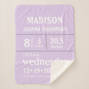 Lavendel Schattigee Baby geboorte Stats aankondigi Sherpa Deken