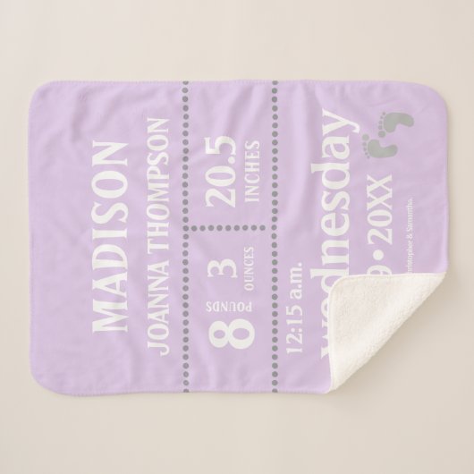 Lavendel Schattigee Baby geboorte Stats aankondigi Sherpa Deken (Voorkant (horizontaal))