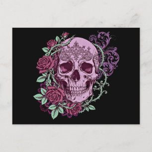 Lavendel Schedel Met Rozen Goth Design Briefkaart