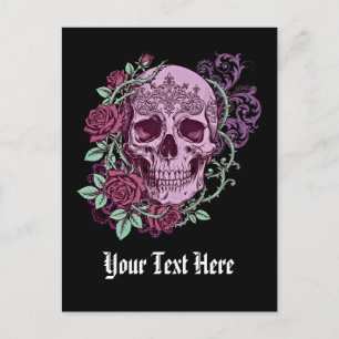 Lavendel Schedel Met Rozen Goth Design Briefkaart