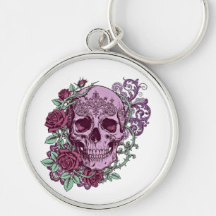 Lavendel Schedel Met Rozen Goth Design Sleutelhanger